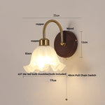 Afralia™ LED Wall Light Glass Fixture Pull Chain Switch Wood Bedside Sconce