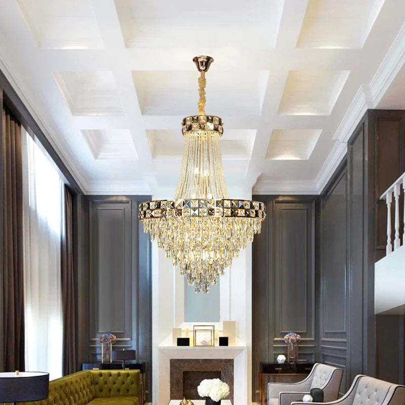 Crystal Chandelier: Smart Dimming Duplex Villa Pendant for Luxe Living Rooms