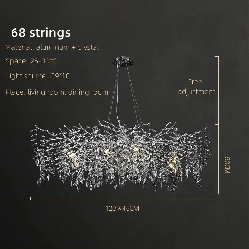 Luxury Crystal Chrome Chandelier Silver Gold LED Tree Branch Chandelier for Living Dining Room