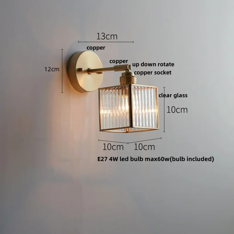 Glass LED Wall Light with Pull Chain Switch, Rotating Japanese Style Bedside Lamp