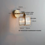 Glass LED Wall Light with Pull Chain Switch, Rotating Japanese Style Bedside Lamp