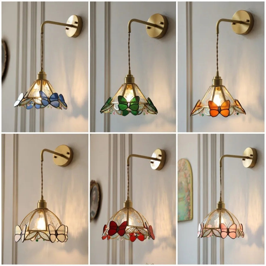 Afralia Tiffany Butterfly Glass Wall Lamp with Adjustable LED Light