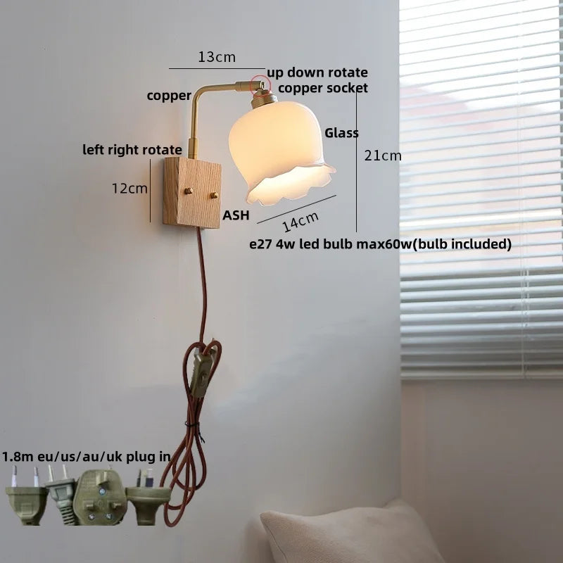 Walnut Ash LED Wall Sconce Rotatable White Glass Stair Light Fixtures