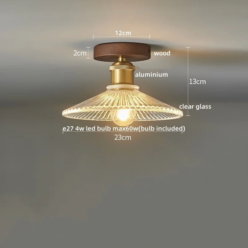 Wood Glass LED Ceiling Lights Modern Luminaria De Teto for Home Décor