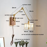 Cube Glass LED Wall Sconce Walnut Wood Rotatable Mirror Light