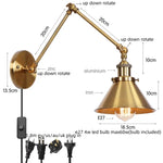 Gold Long Arm LED Wall Sconce with Pull Chain Switch, Adjustable Industrial Bedside Lamp