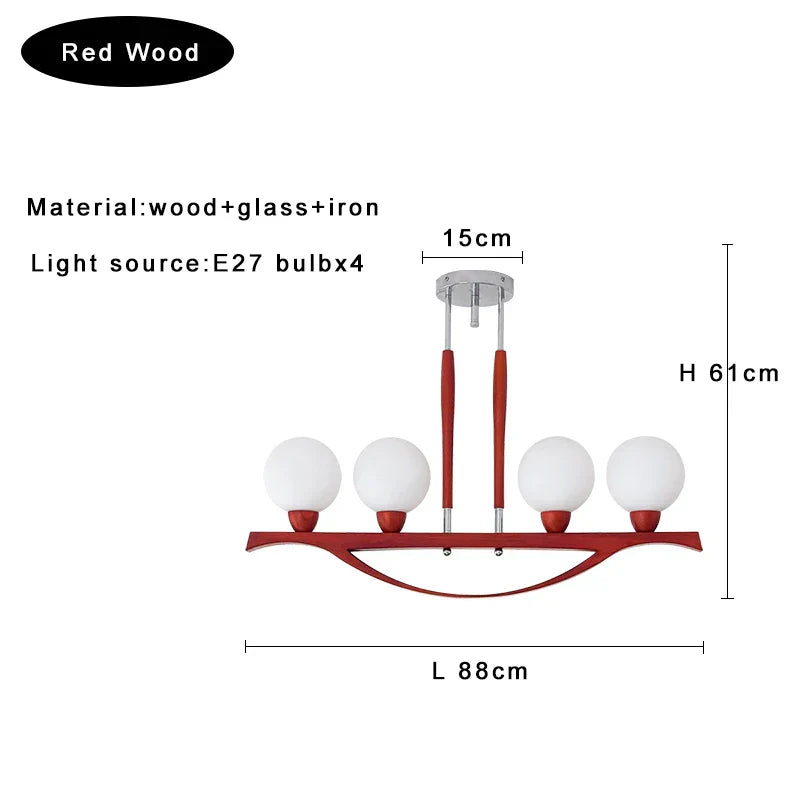 White Glass Ball Chandelier Dimmable Wooden Modern Dining Room Light