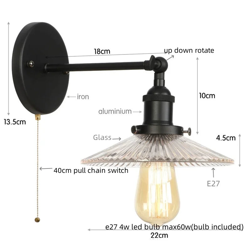 Afralia™ Industrial Loft LED Wall Light for Bedroom, Bathroom, Stairs - Plug In Iron Lamp