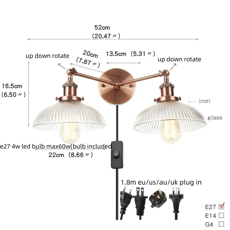 Vintage Loft Art Glass Wall Lamp - LED Study Aisle Bedside Light
