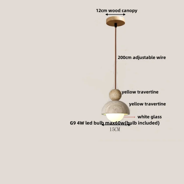Wabi Sabi Yellow Travertine LED Pendant Lamp Wood Hanging Lights