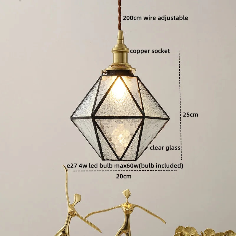 Amber Glass LED Pendant Light - Nordic Modern Copper Suspension Luminaire for Home