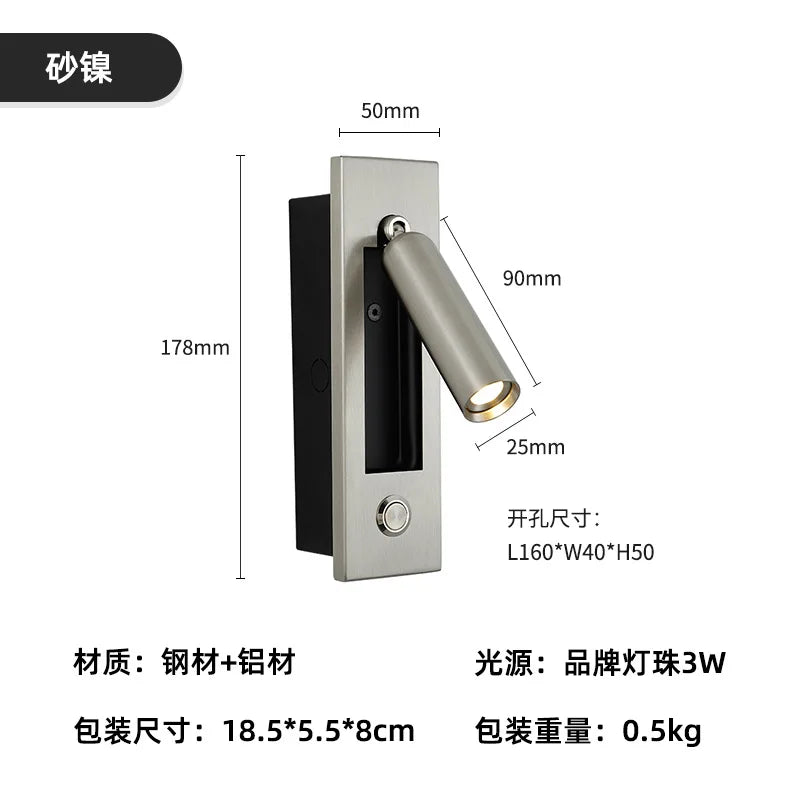 3W LED Mounted Headboard Wall Light for Bedroom and Hotel