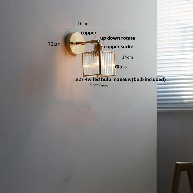 Afralia™ Flower Glass LED Wall Light - Vintage Rotate Copper Bedside Lamp