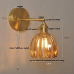 Afralia™ Amber Glass Vintage Style LED Wall Light with Pull Chain Switch