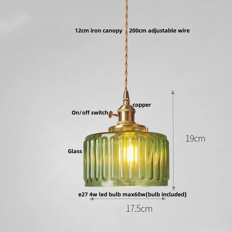 Walnut Wood LED Pendant Light Fixture with Glass Lampshade and Knob Switch