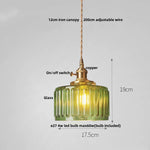 Green Glass Walnut Wood LED Pendant Light, Nordic Modern Hanging Lamp