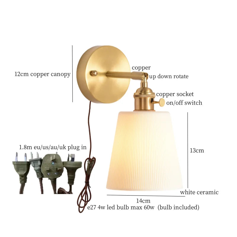 Afralia™ Ceramic LED Wall Light Striped White Modern Nordic Pull Chain Mirror Lamp