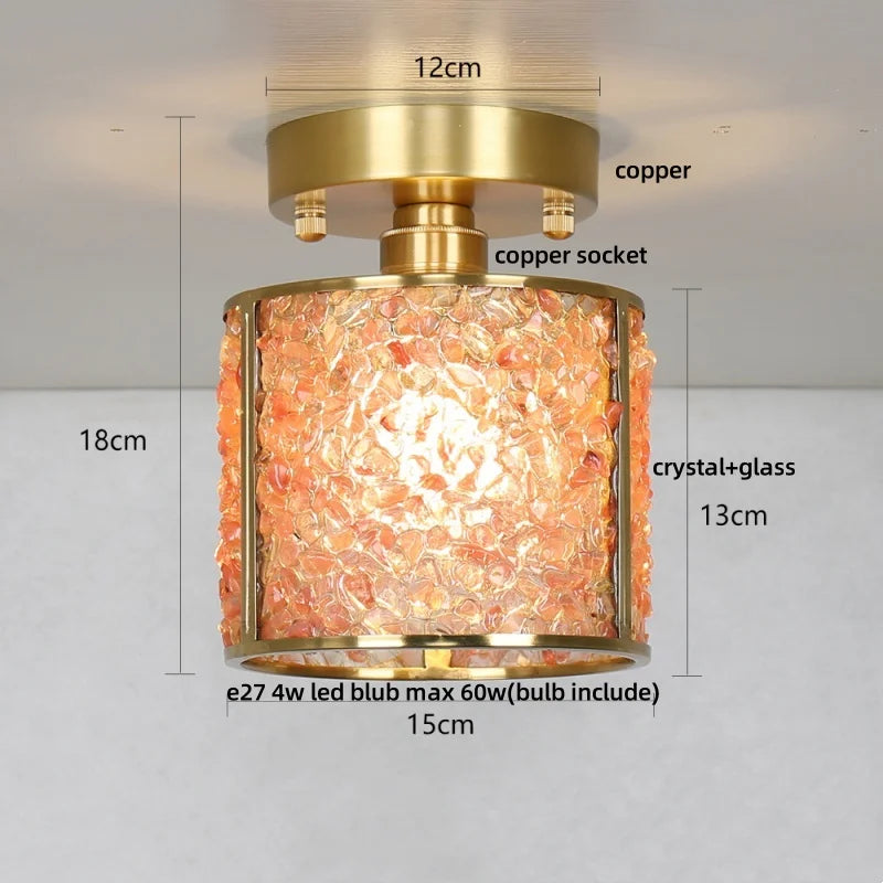 Copper Canopy LED Ceiling Light Glass Crystal Nordic Modern Decor for Home