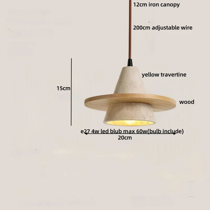 Wabi Sabi LED Pendant Lights Brown Wood Stone Yellow Travertine Hang Lamp