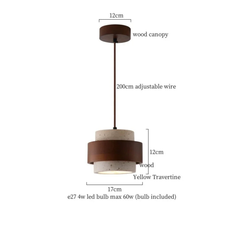 Yellow Travertine LED Pendant Lights | Mid Century Modern Hanging Lamp for Home and Kitchen