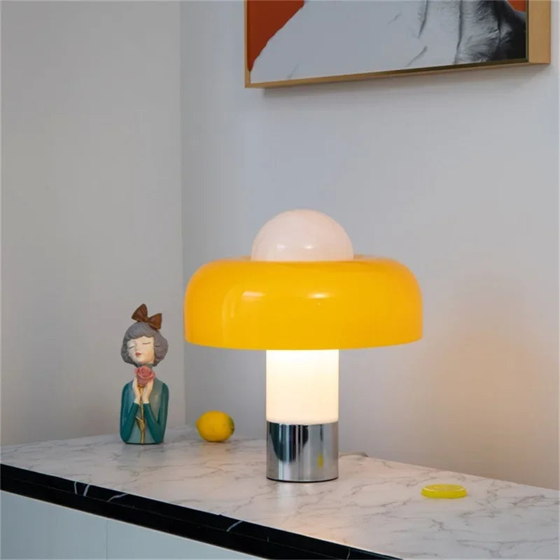 Modern Art Glass Hat Table Lamp for Bedroom, Postmodern Retro Decor