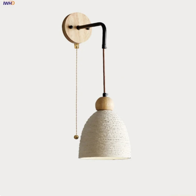 Modern Cement Lampshade LED Wall Lights with Pull Chain Switch - Adjustable Bedside Lamp