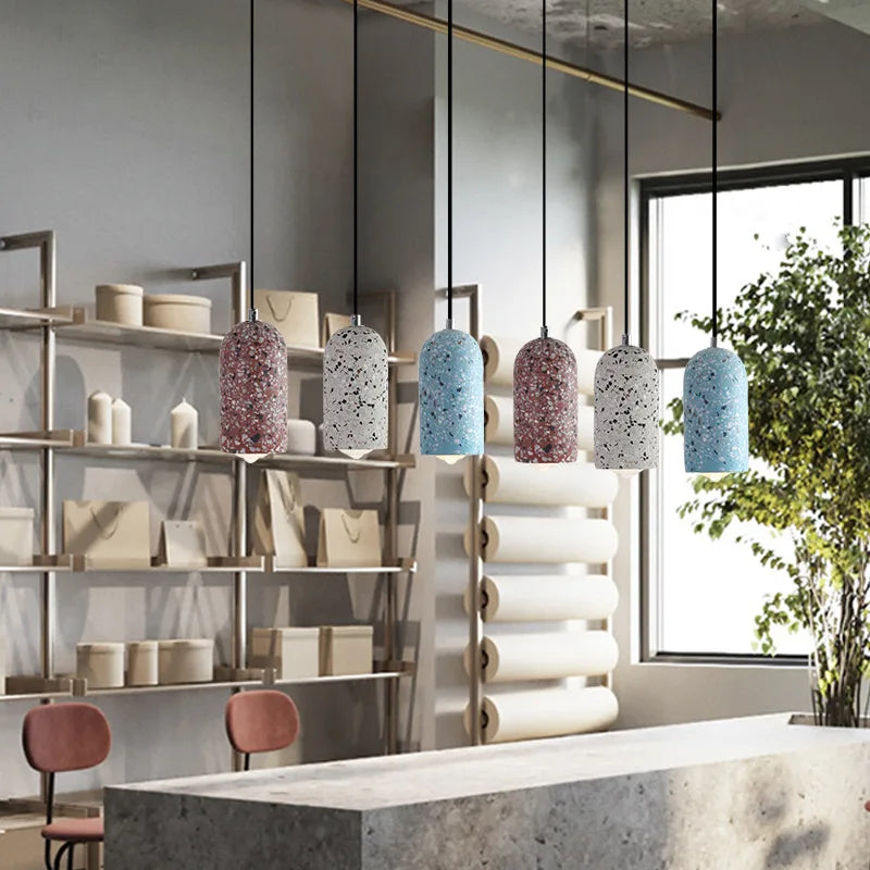 Terrazzo LED Pendant Lamp: Nordic Modern Style for Home, Bar, and Cafe Lighting.