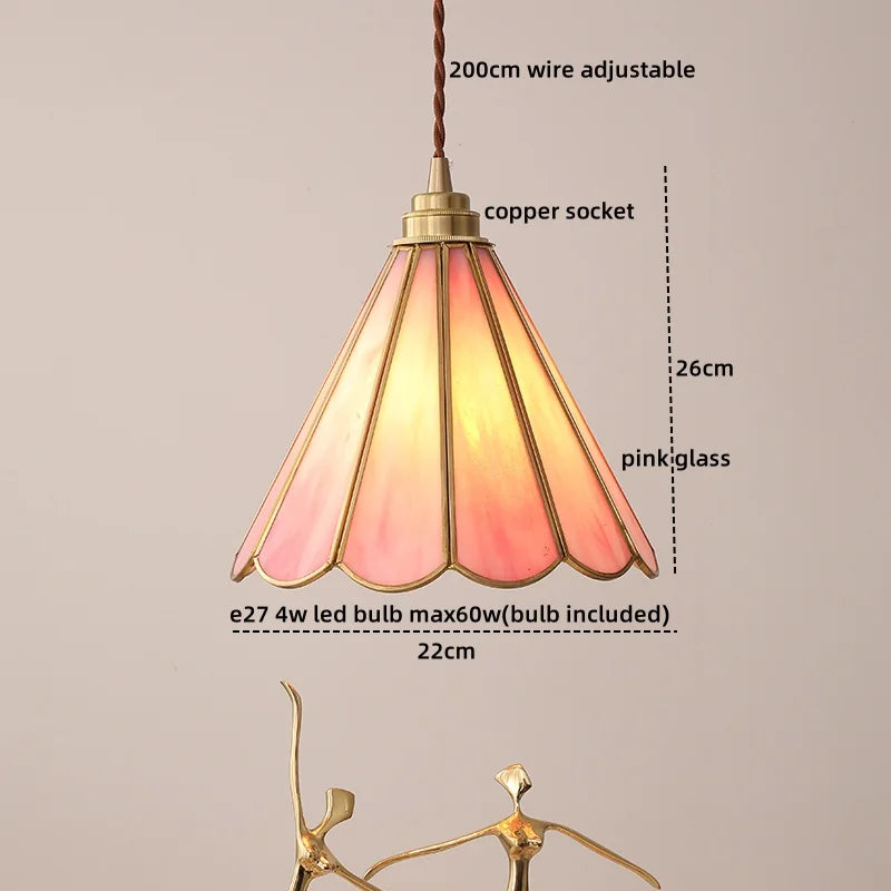 Amber Glass LED Pendant Light - Nordic Modern Copper Suspension Luminaire for Home