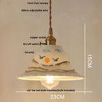 White Ceramic LED Pendant Lamp with Copper Switch - Flower Hanging Light