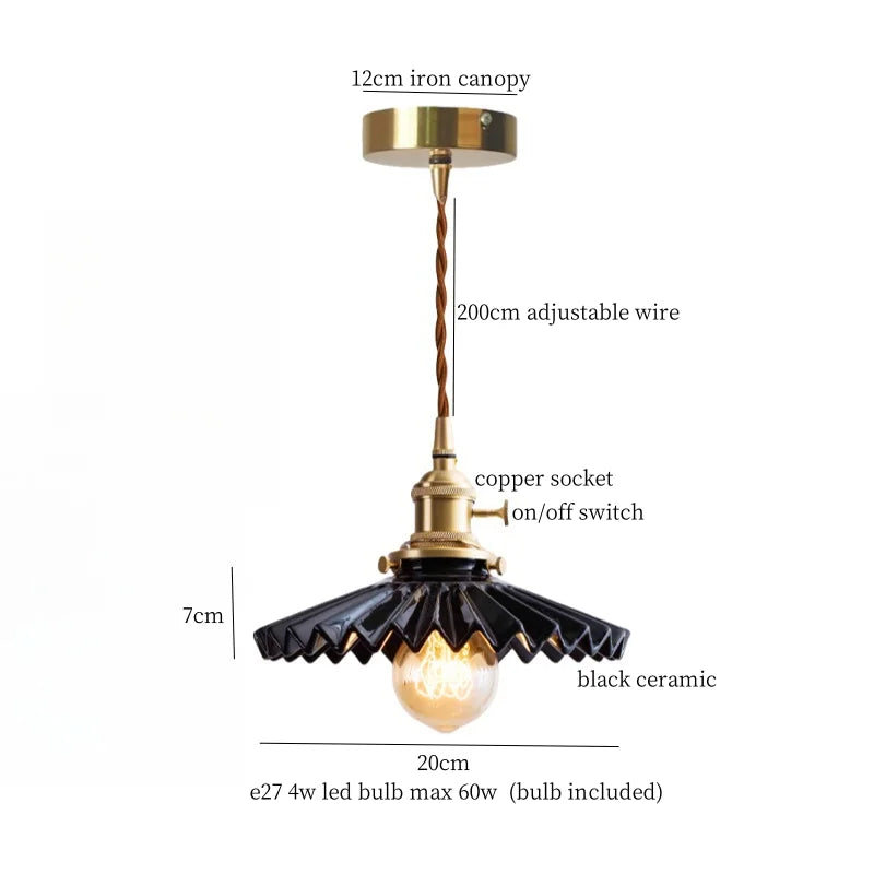 White Ceramic LED Pendant Lamps with Vintage Brass Finish