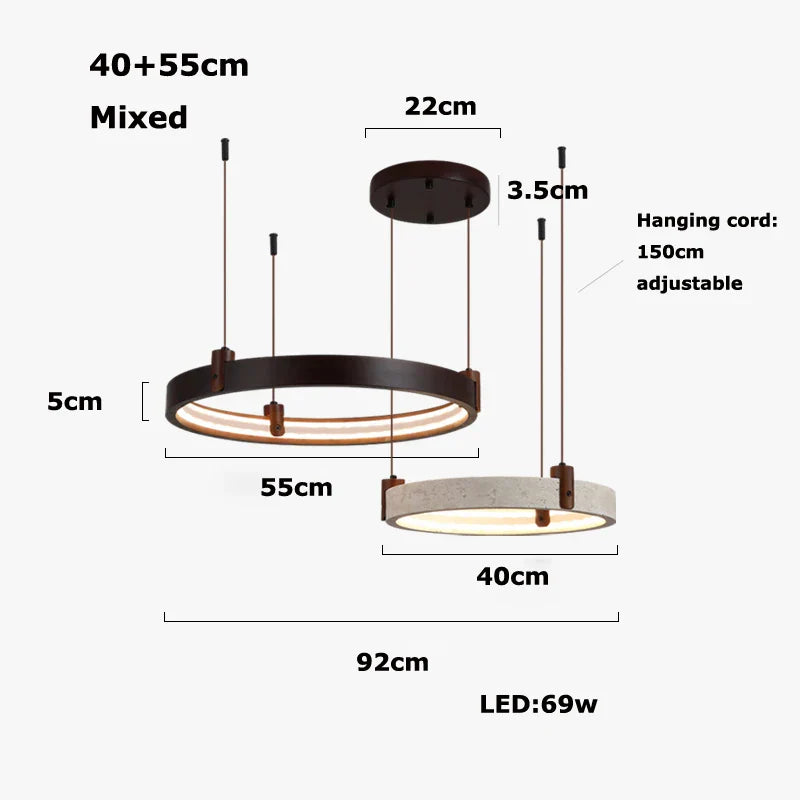 Natural Stone Wood Ring LED Chandelier for Dining & Living Room