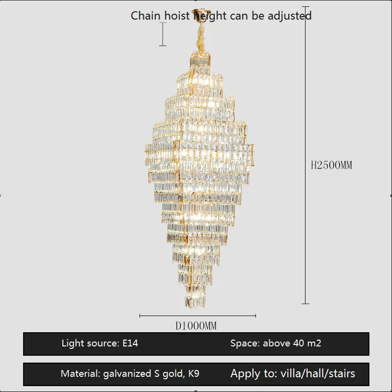 AFRALIA Crystal Large Chandelier for Villa Duplex Loft Stairs Living Room Hall.