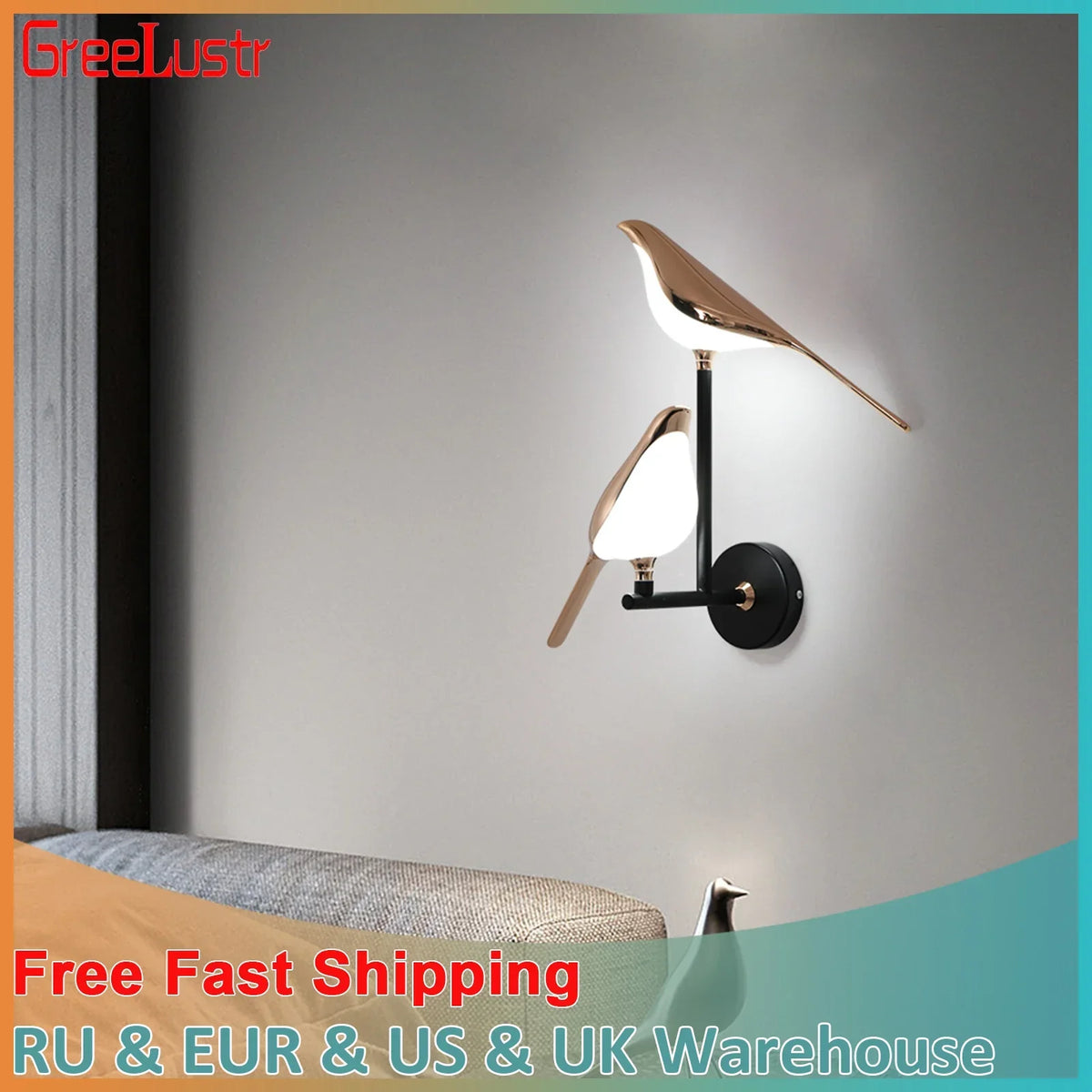 Rose Gold Nordic Bird LED Wall Sconce for Bedroom & Hallway Decor