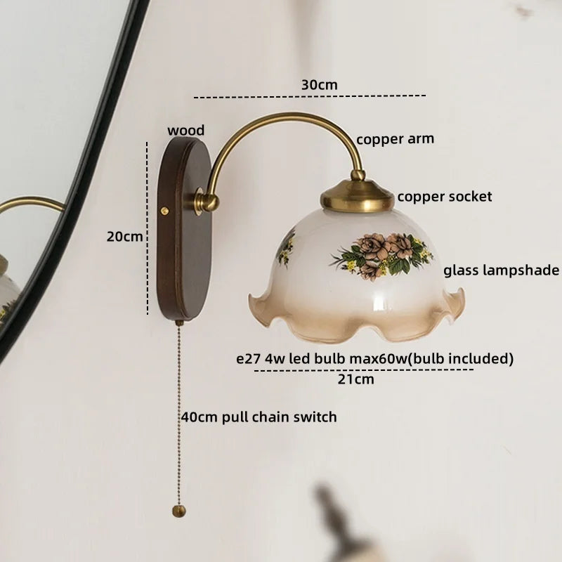 Glass Copper LED Wall Lights - Nordic Modern Bedroom Bathroom Living Room Lamp