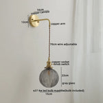 Glass Copper LED Wall Lights with Knob Switch, Modern Bedside Lamp