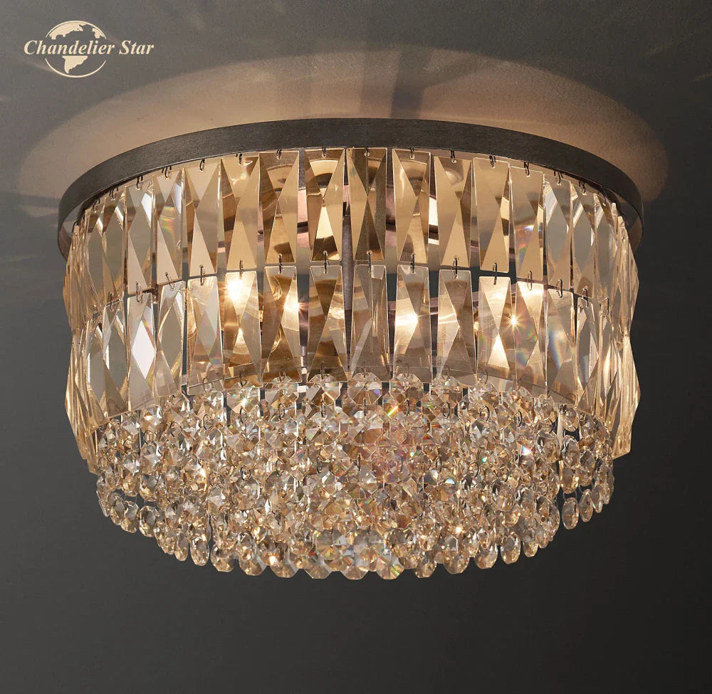 Crystal Flushmount Ceiling Light: Modern Round Bedroom Dining Room Indoor Lamp