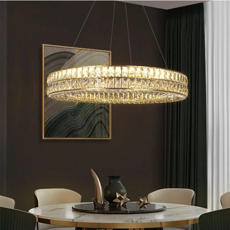 Crystal LED Pendant Light: Luxury Steel Hanging Lamp for Modern Foyer, Dining Room