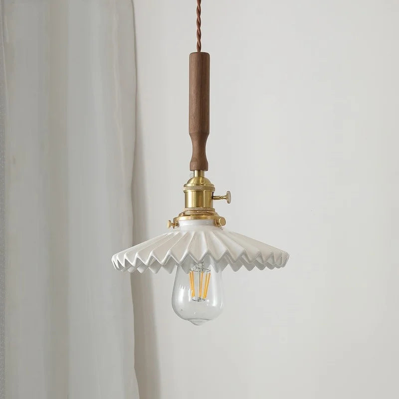 Ceramic Walnut Wood LED Pendant Light Fixture for Dining Room and Home Decor