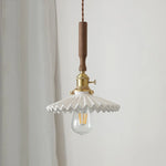 Ceramic Walnut Wood LED Pendant Light Fixture for Dining Room and Home Decor