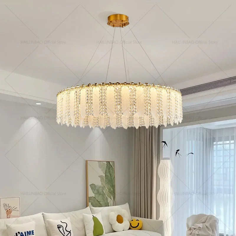 French Cream Wind Crystal Chandelier 2024 - Modern & Romantic Lighting for Living, Bedroom, Dining