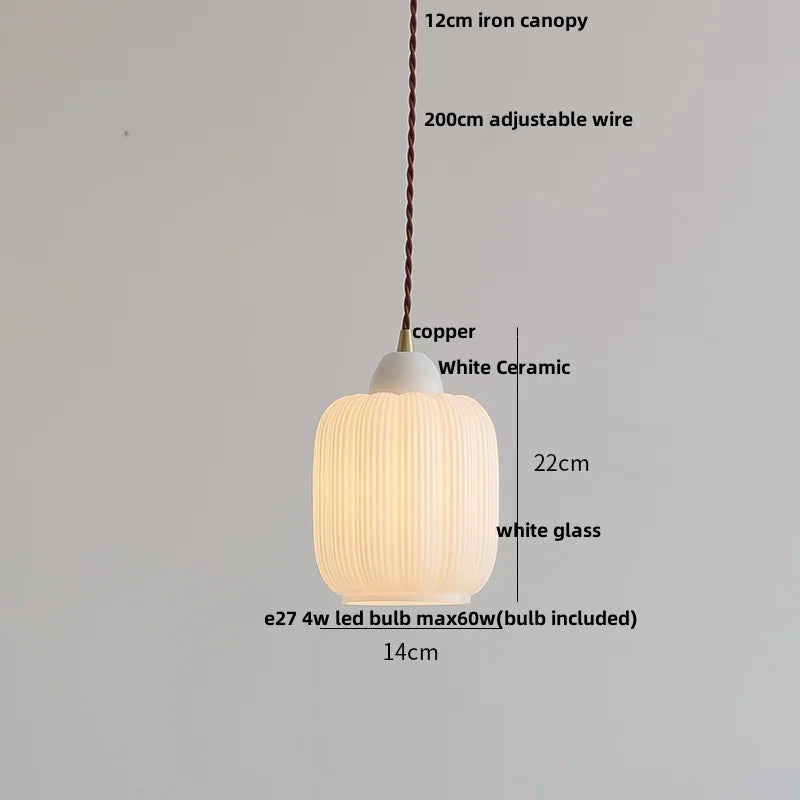 White Glass Copper LED Pendant Lights - Modern Nordic Kitchen Bar Lamp