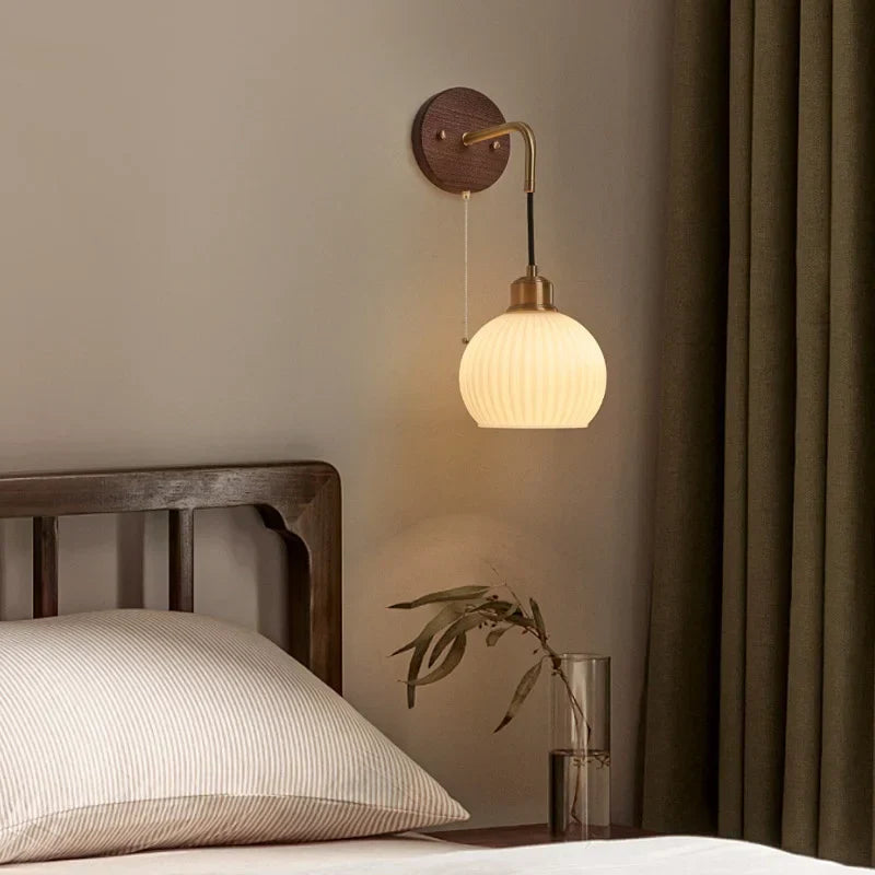 Copper Adjustable LED Wall Light; Modern Pull Chain Switch Glass Stair Lights