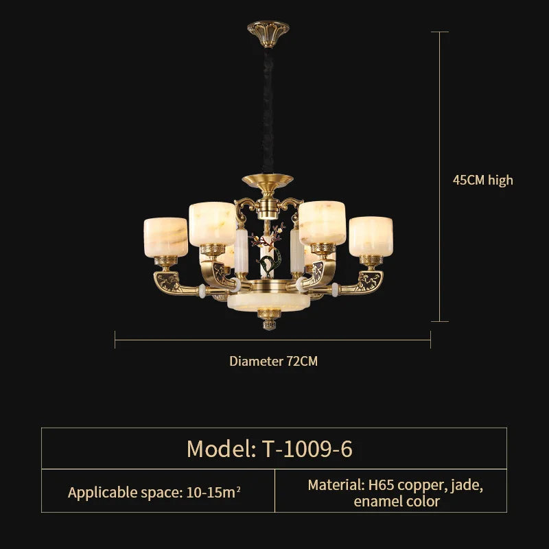 Luxury Chinese Style Copper Jade Living Room Chandelier