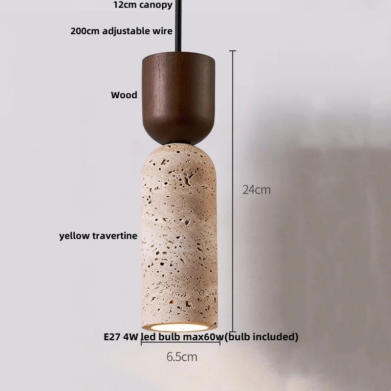 Yellow Travertine Stone Pendant Lamp for Bedroom Balcony Cafe, 2m Wire, Nordic Modern Style