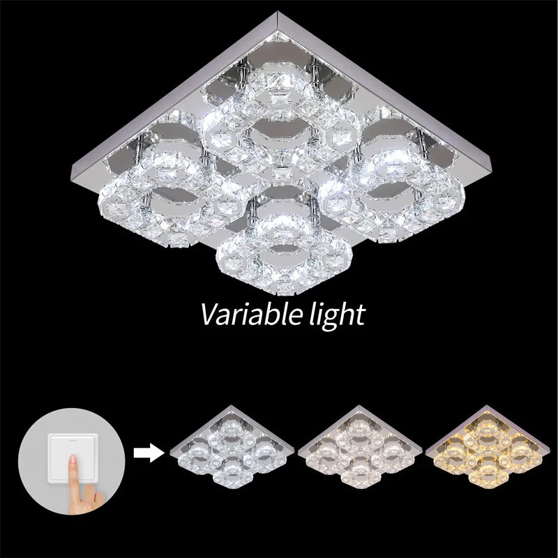 Crystal LED Ceiling Chandelier: Elegant 3-Side Nordic Indoor Light for Living Room