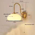 Glass LED Wall Sconce Pull Chain Switch Copper Nordic Stair Light