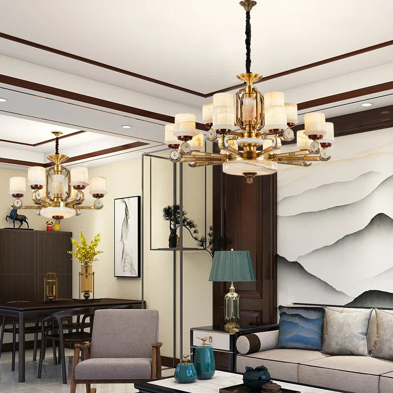 All Copper Jade Chandelier, Modern Chinese Style for Living Room, Bedroom, Dining Room.