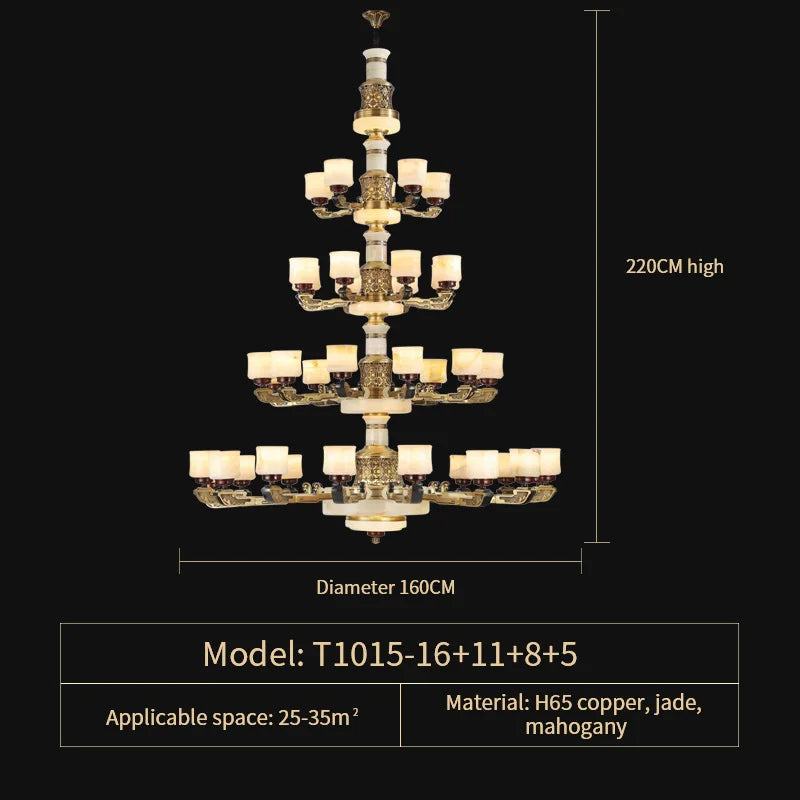 Luxury Copper Marble Chandelier for Living Room in New Chinese Style