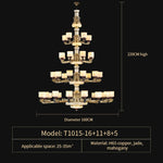 Luxury Copper Marble Chandelier for Living Room in New Chinese Style