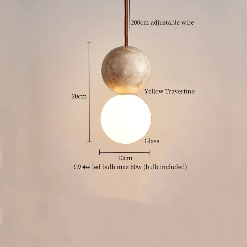 LED Pendant Light Yellow Travertine Modern Hanging Lampara